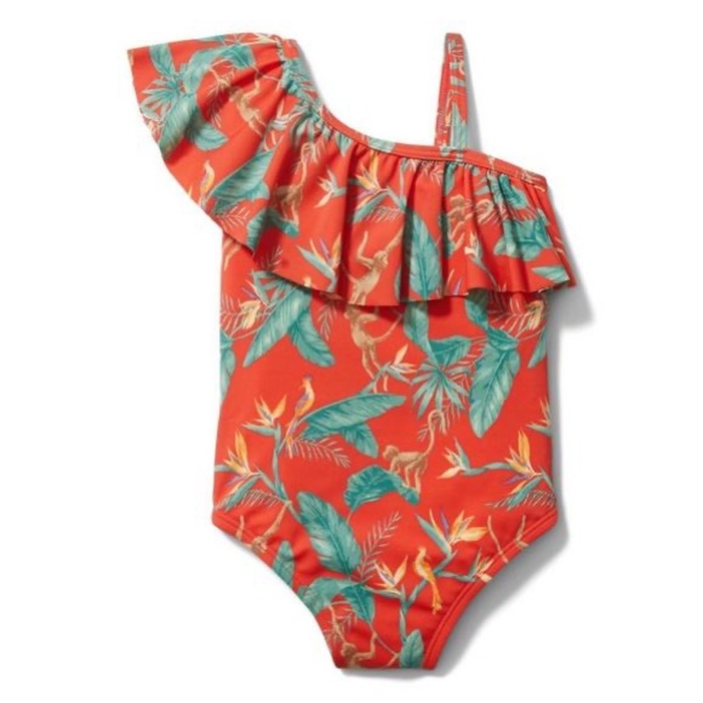 Janie and Jack Red Tropical Ruffle One Piece Swimsuit